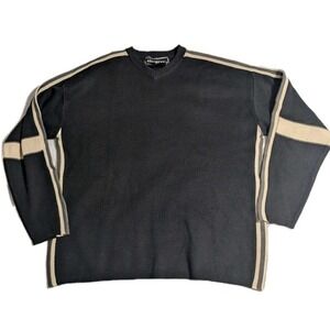 VTG Obermeyer Wool‎ Blend Sweater – "Kevin" – Black Striped Après V-Neck Sweater